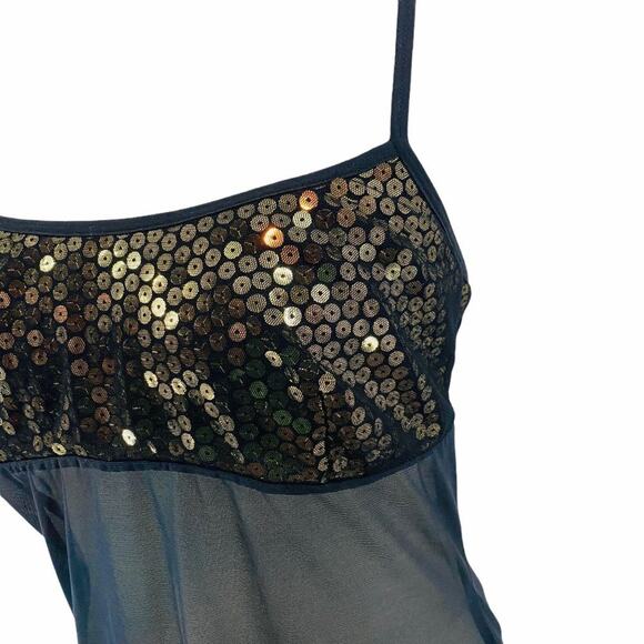 Vintage Victoria Secret Sheer Black Gold Sequin Negligee Womens Medium - Picture 2 of 9